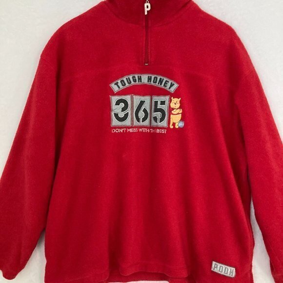 Disney Winnie The Pooh Fleece Sweater Womens XL Red 1/4 Zip Pullover Embroidered - Picture 2 of 12